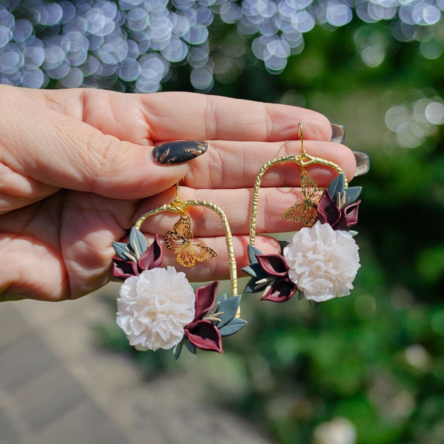 White carnation floral earrings