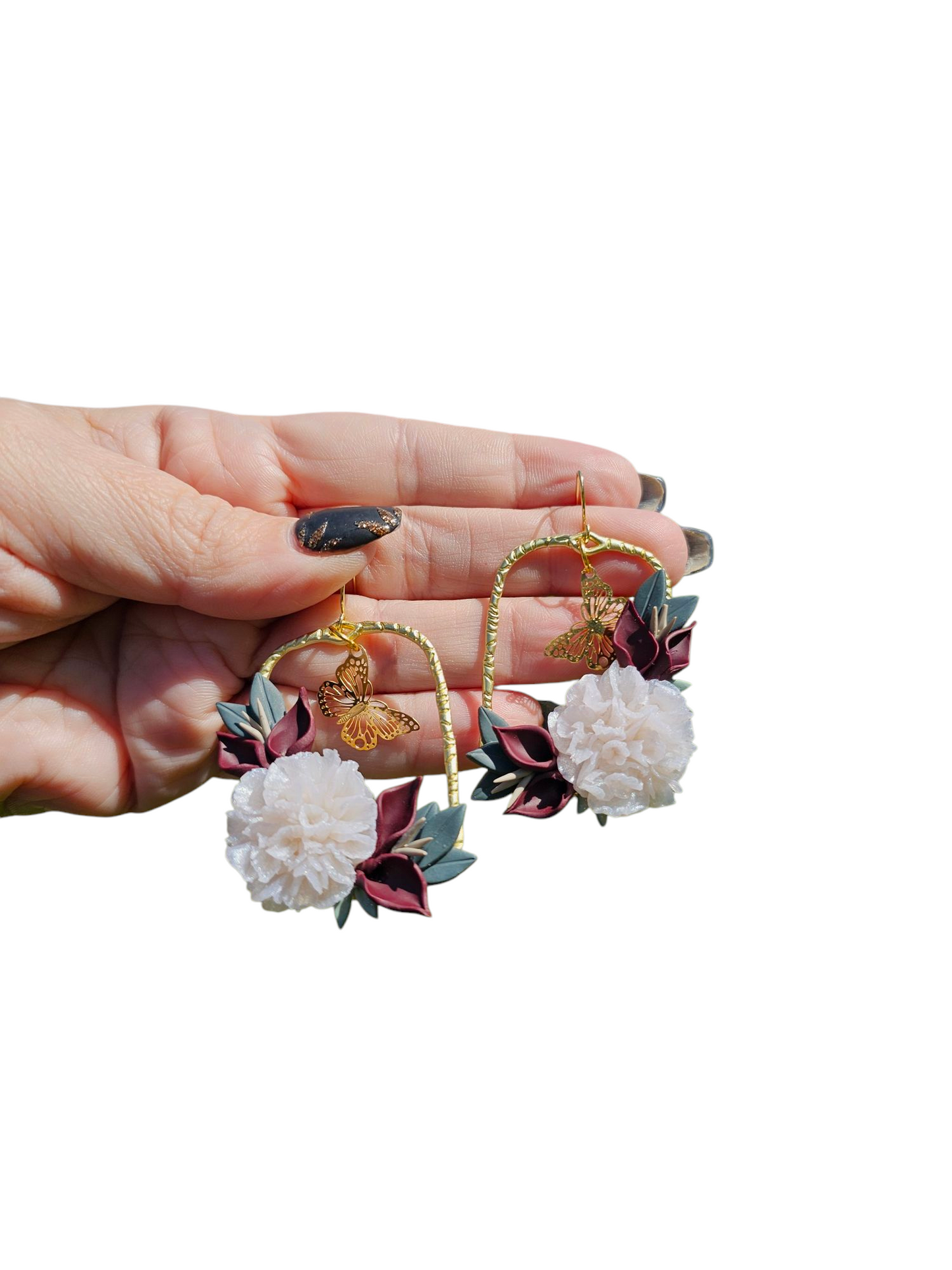 White carnation floral earrings