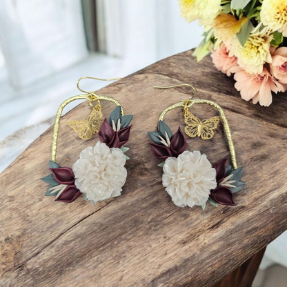White carnation floral earrings