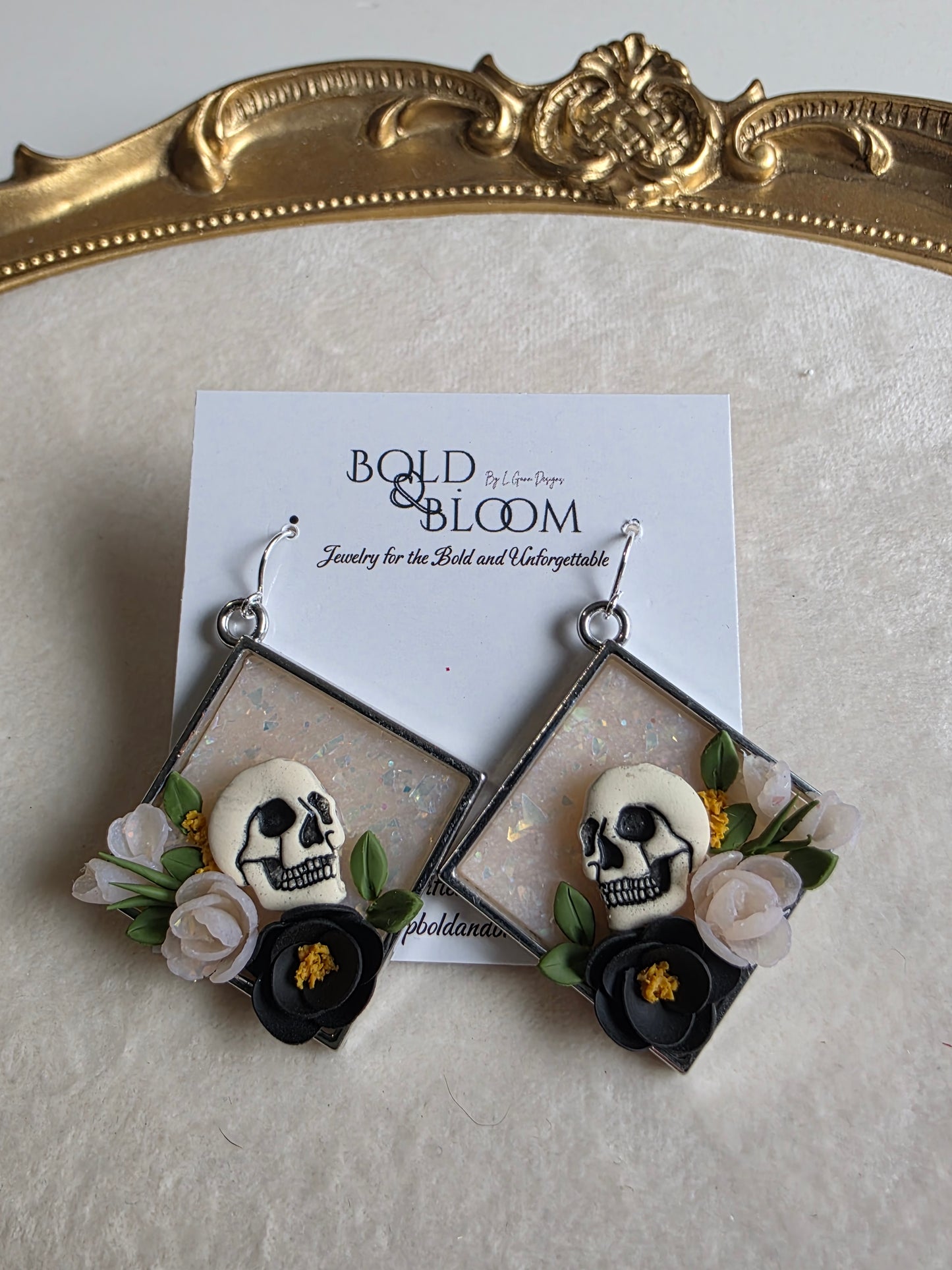 Still Blooming Opal Skull Dangle Earrings