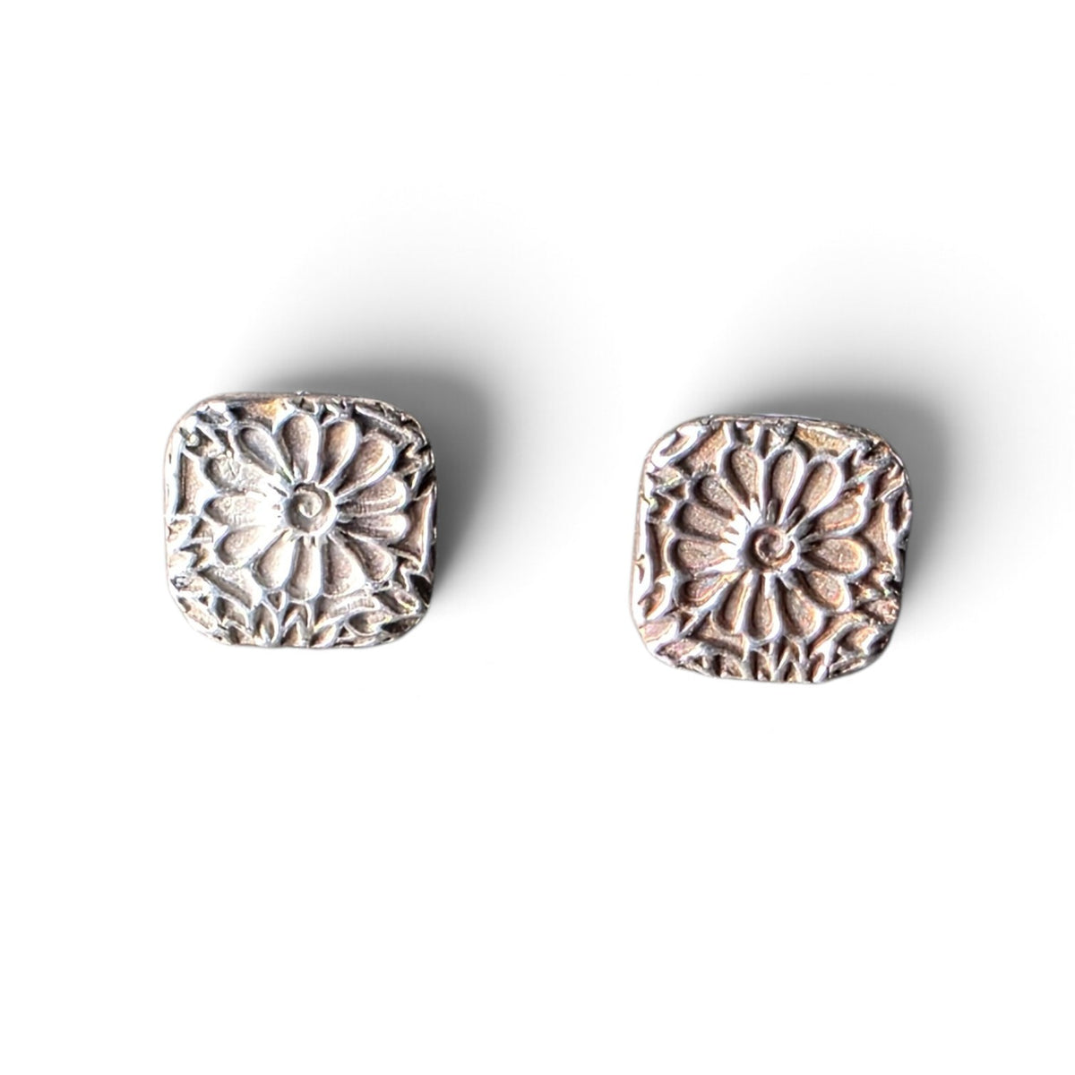 Vintage Bloom Silver Stud Earrings