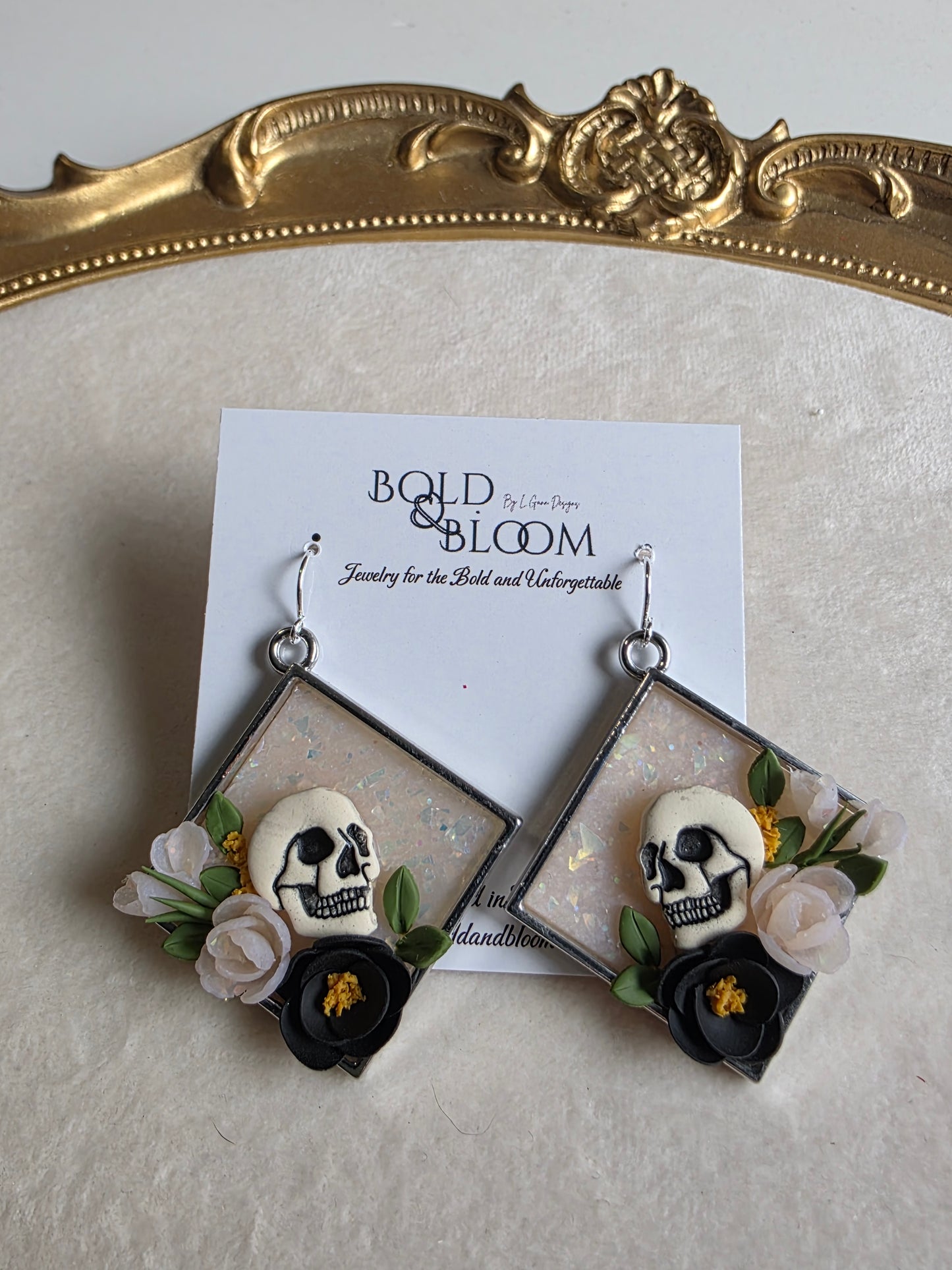Still Blooming Opal Skull Dangle Earrings
