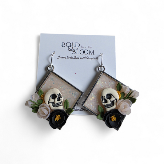 Still Blooming Opal Skull Dangle Earrings