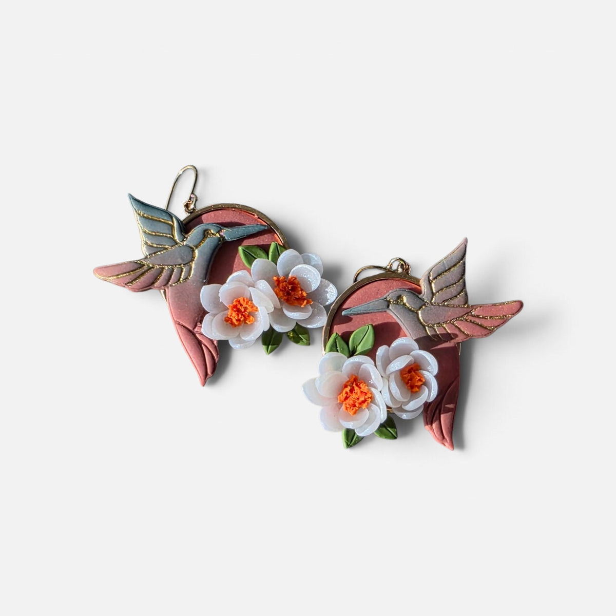 Wings of Grace | Handcrafted Hummingbird & Floral Statement Earrings