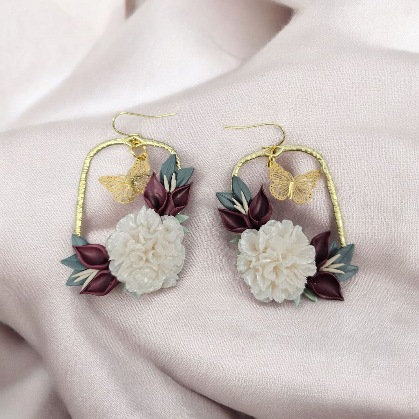White carnation floral earrings