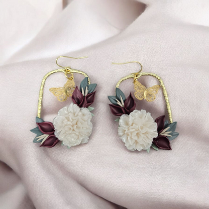 White carnation floral earrings