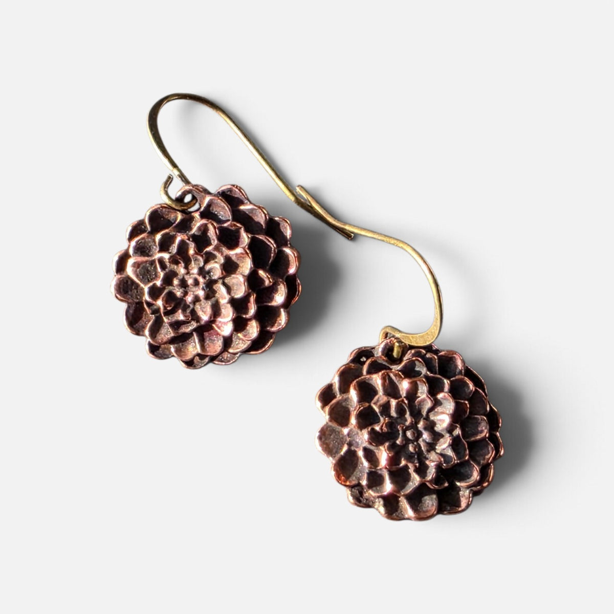 Bronze Dahlia Blooms | Handcrafted Bronze Floral Earrings